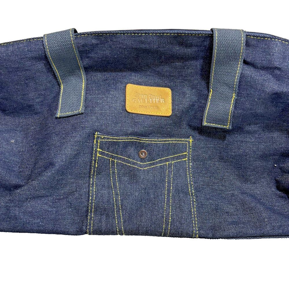 Jean Paul Gaultier Weekend Duffle Tote Travel Bag Blue Denim Canvas 2-Way Straps